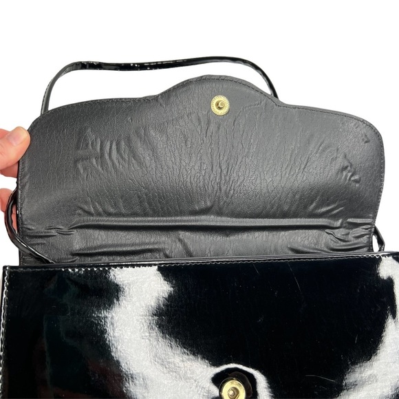 Patent Leather Black Slim Evening Bag Purse With Crocodile Embossed - Picture 3 of 10